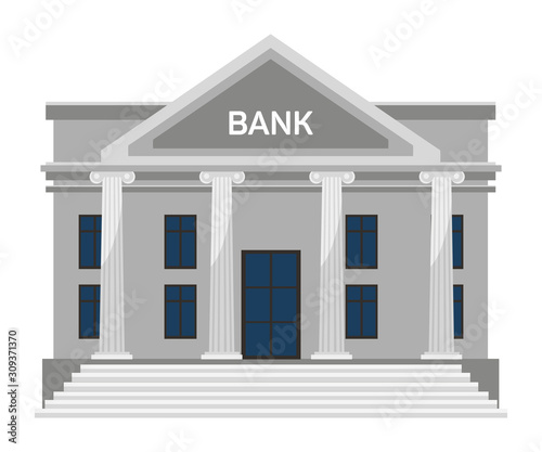 Flat bank building facade with columns on white