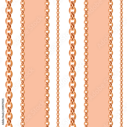 Light pink and white stripes with golden chain. Chain print. Trendy seamless pattern.