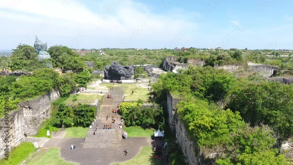 Garuda Wisnu Kencana Cultural Park many people in Indonesia, sunny, aerial shot Garuda Wisnu Kencana Cultural Park many people in Indonesia, sunny, aerial shot