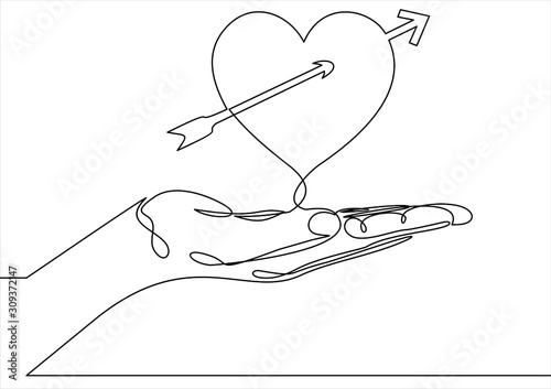 Hand holding heart Icon. Love symbol. Valentine's Day sign-continuous line 