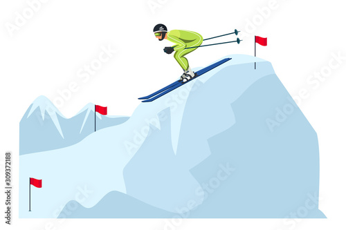 Athlete skier, speed slalom, extreme winter sport