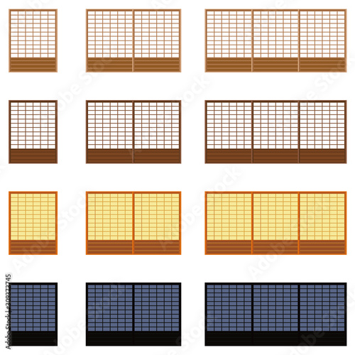 イラスト素材　障子　アイコン　セット　昼　夕方　夜