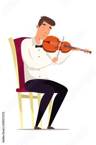 Violinist on chair flat vector illustration