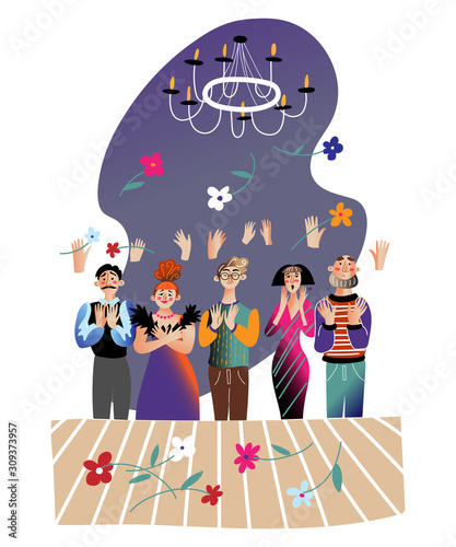 Applause for actors flat vector illustration