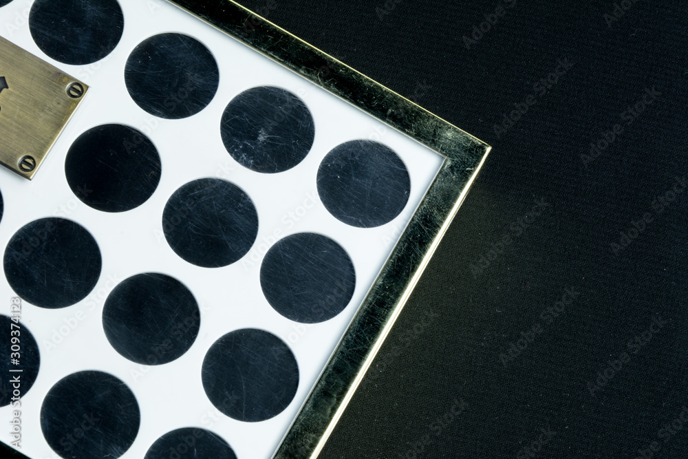 Make-up colorful eyeshadow palettes isolated on black background. View from above. Make-up colorful eyeshadow palettes isolated on black background. View from above.