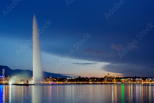 Geneva panorama with famous fountain, Switzerland, HDR