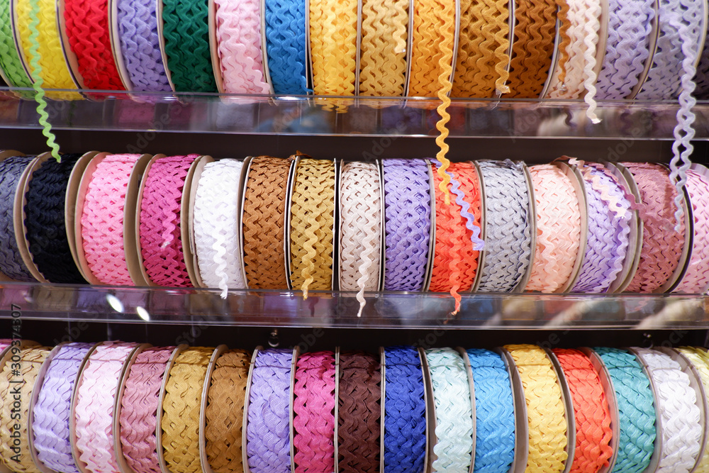 Colourful Ribbon rolls in a store Colourful Ribbon rolls in a store