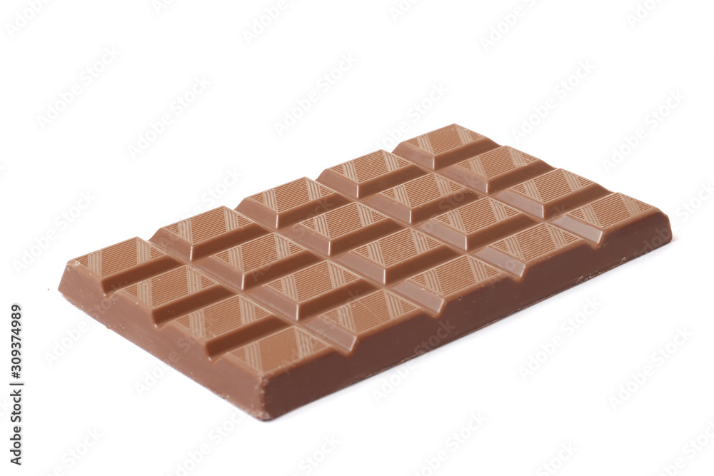 A bar of milk chocolate isolated on a white background. top view A bar of milk chocolate isolated on a white background. top view