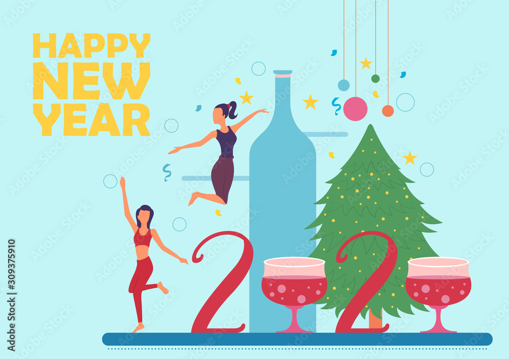 Naklejka premium illustration of people celebrating Merry Christmas and Happy New Year 2020 on holiday background