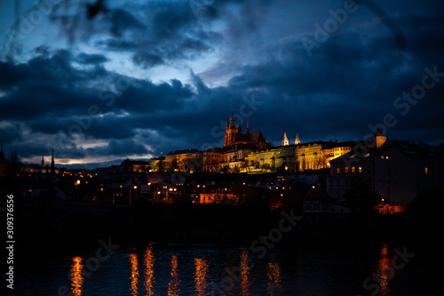 beautiful sunset on vltava river Prague