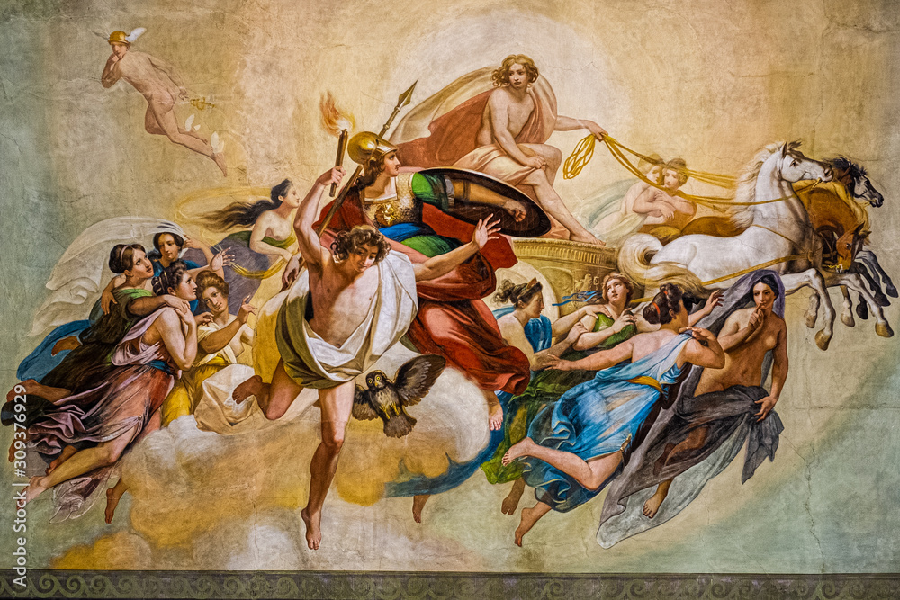 Fototapeta Artystyczny fresk z XIX wieku z Apollem i innymi bogami