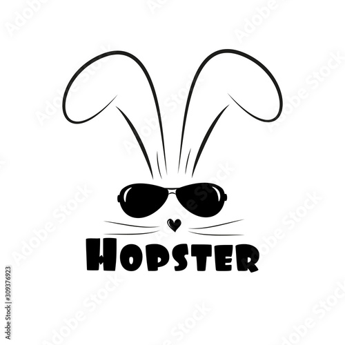 Hopster- funny easter text with bunny and sunglasses. Good for greeting card and  t-shirt print, flyer, poster design, mug.