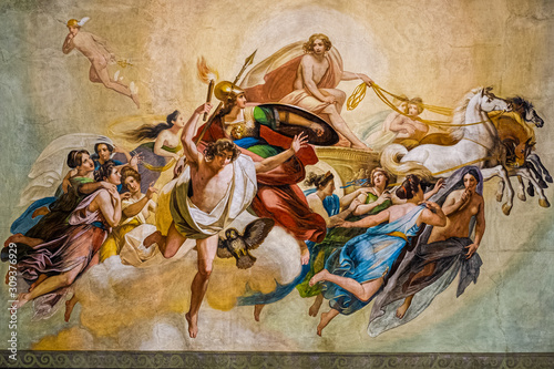 Artistic fresco of the nineteenth century with Apollo and other gods