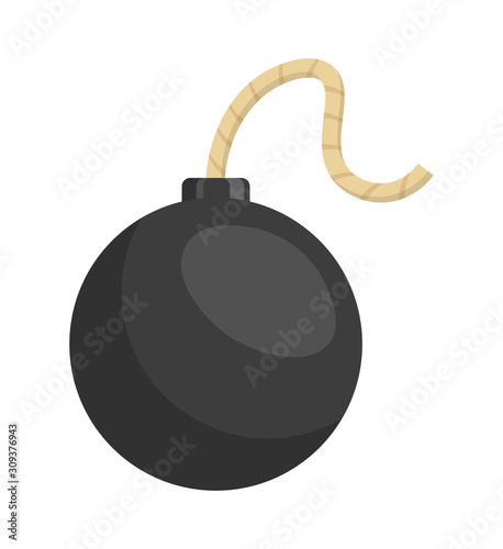 Flat black round bomb with rope wick on white