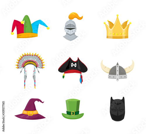 Masquerade hats flat vector illustrations set