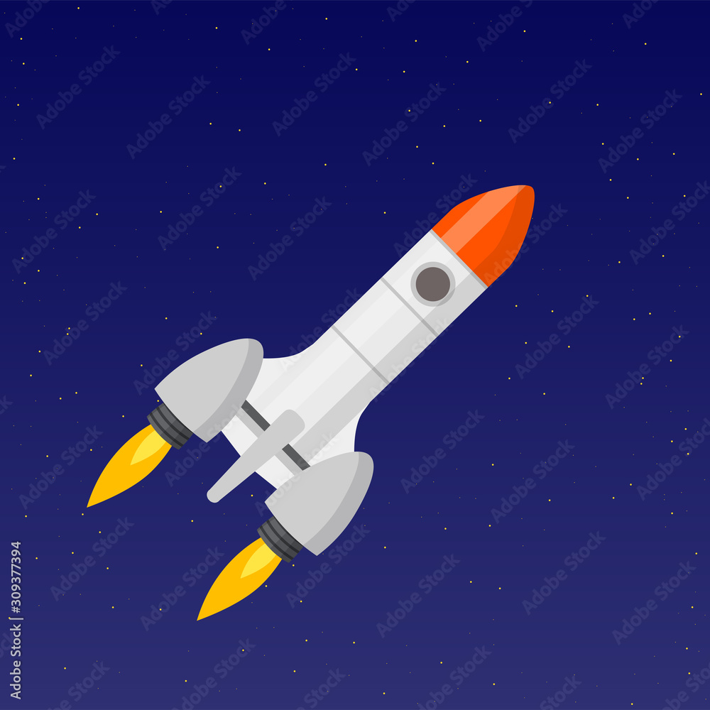 Naklejka premium Spaceship on starry universe astronomical backdrop