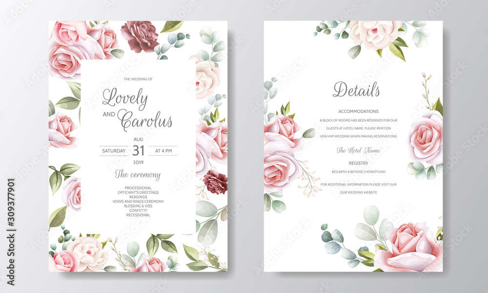 Hand Drawn Floral Wedding Invitation Card