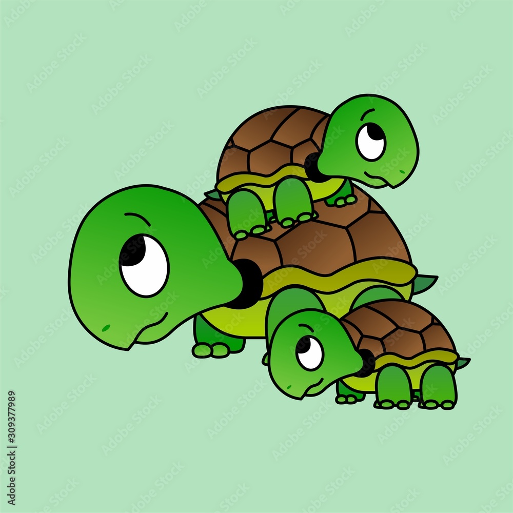 Illustration of 3 Turtle Cartoon, Cute Funny Character, Flat Design Illustration of 3 Turtle Cartoon, Cute Funny Character, Flat Design