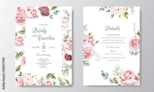 Hand Drawn Floral Wedding Invitation Card © mariadeta