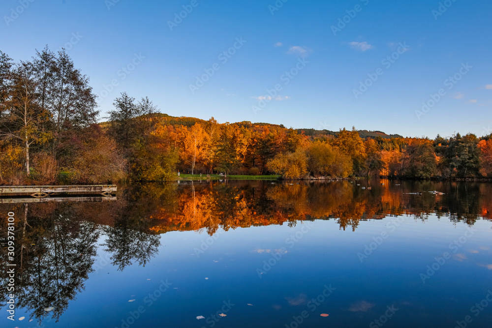 Automne light and Lake, Auvergne, France.