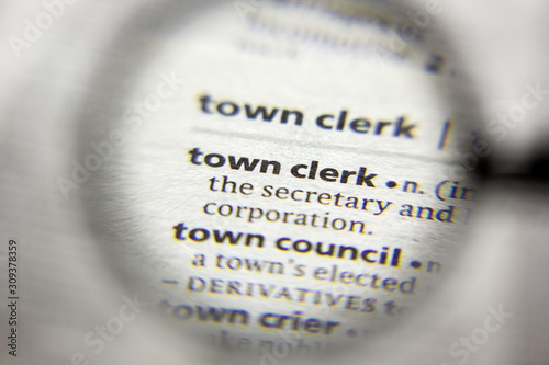 Fotótapéta The word or phrase Town clerk in a dictionary.