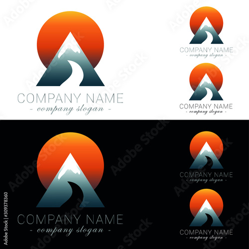 logo mountain, logo road in mountain,logo tourist,droga w górach, zachód słońca,