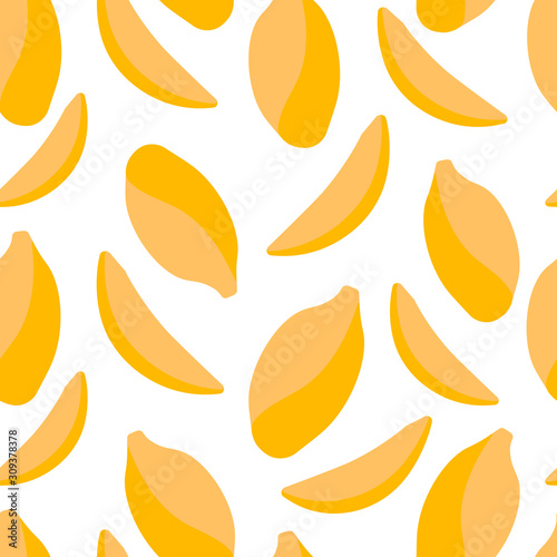 Vector seamless pattern with tropical mango fruit. For design packaging, textile, background, design postcards and posters.