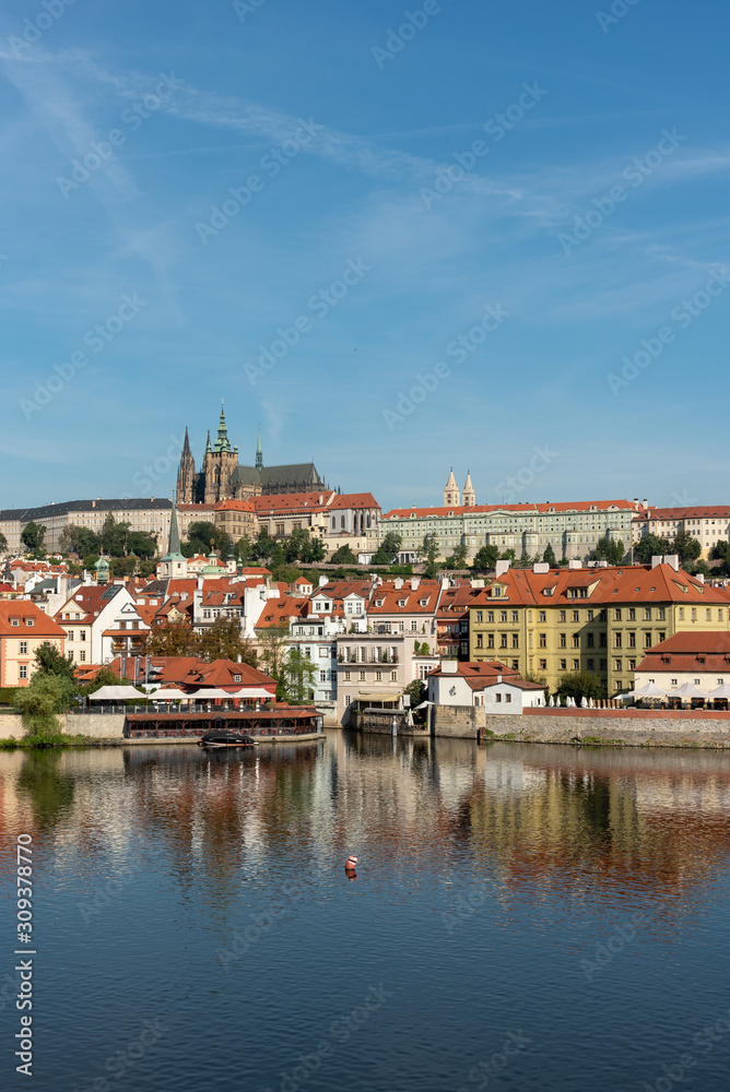 Panoramic view of Prague Castle and St. Vitus Cathedral in Prague