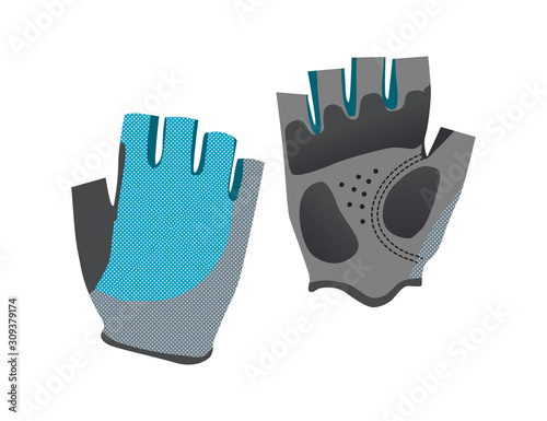 Grey and blue sport gloves icon isolated on white background, bicycle bike equipment, vector illustration.