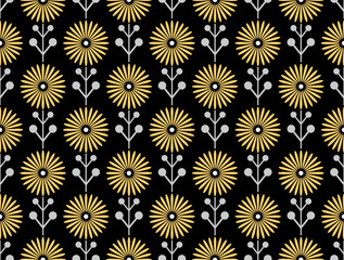 Rideaux Noir et or patrons Flower geometric pattern. Seamless vector background. Gold and black ornament. Ornament for fabric, wallpaper, packaging. Decorative print  © ELENA