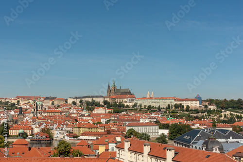 Panoramic view of Prague Castle and St. Vitus Cathedral in Prague