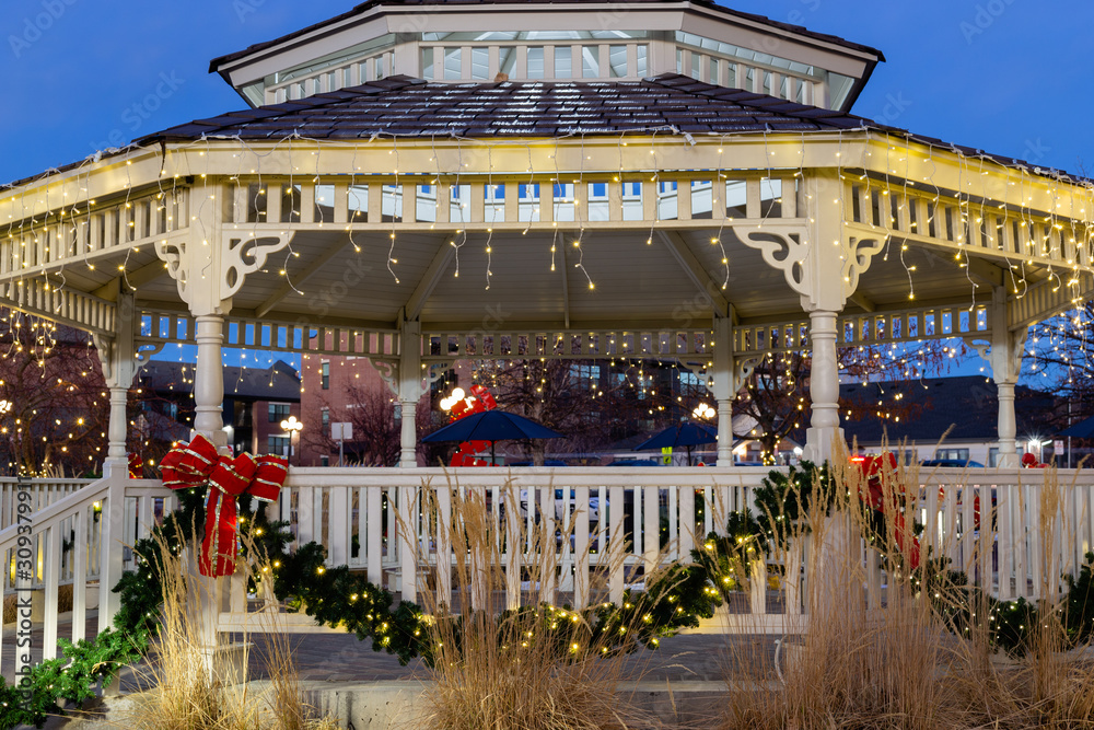 Gazebo decorated for the holidays in Parker, Colorado