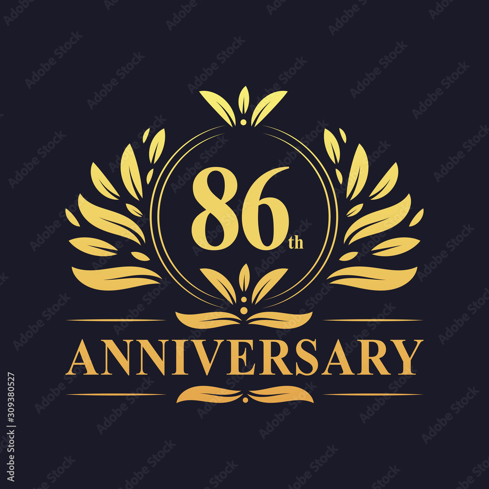 Obraz premium 86th Anniversary logo, luxurious golden color 86 years Anniversary logo design celebration.