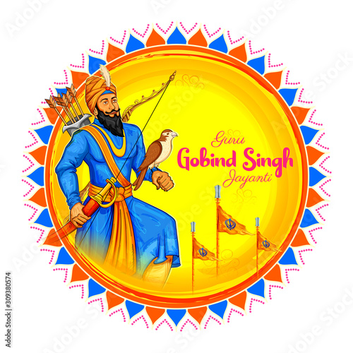 illustration of Happy Guru Gobind Singh Jayanti festival for Sikh celebration background photo