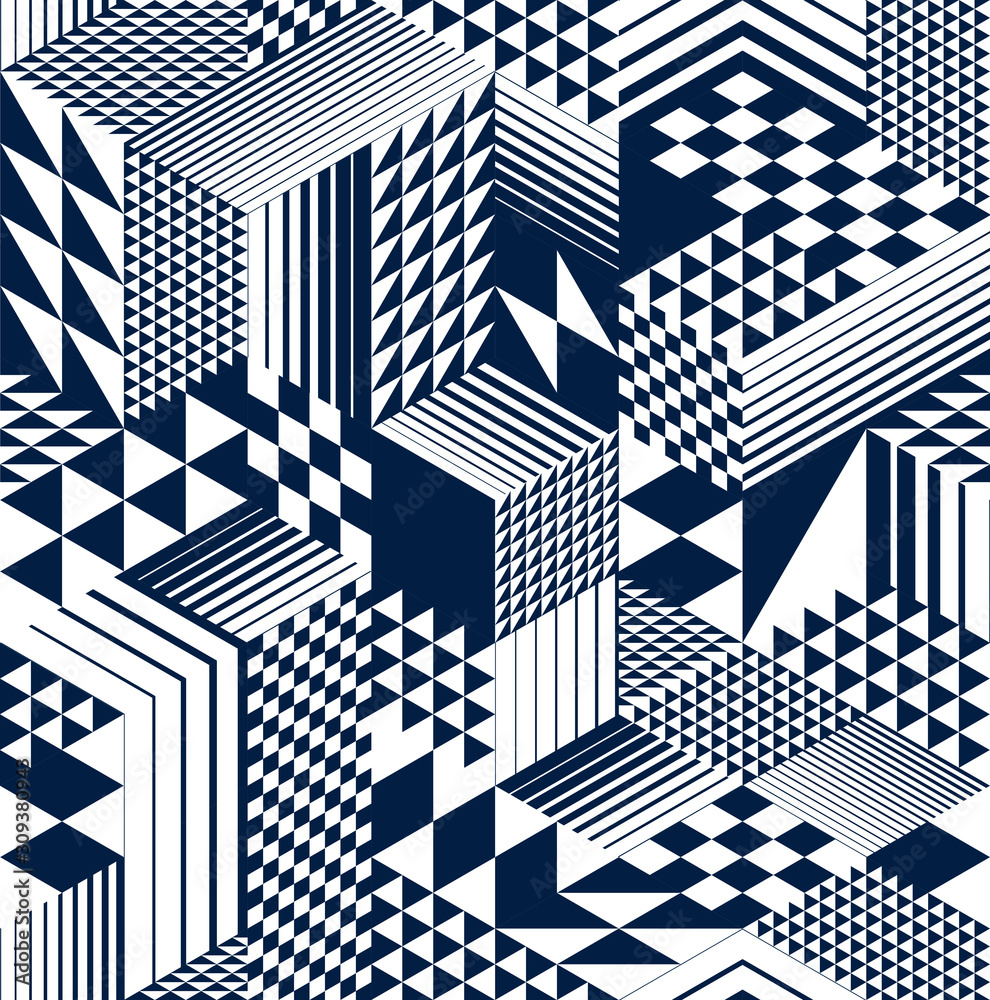Geometric 3D seamless pattern with cubes, rhombus and triangles boxes blocks vector background, architecture and construction, wallpaper design. Geometric 3D seamless pattern with cubes, rhombus and triangles boxes blocks vector background, architecture and construction, wallpaper design.
