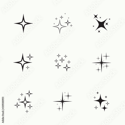 Set of vector stars sparkle icon. Bright firework  twinkle  shiny flash. Sparkles symbols vector. Glowing light effect star collection.
