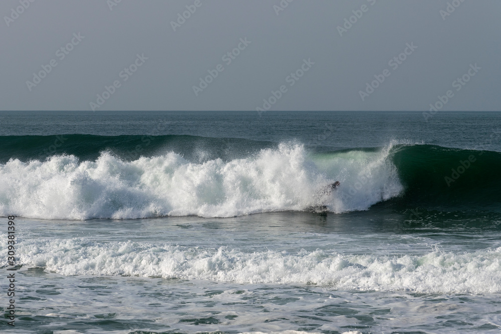 Atlantic waves on Nazare North beach, Portugal.