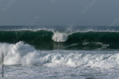 Atlantic waves on Nazare North beach, Portugal.