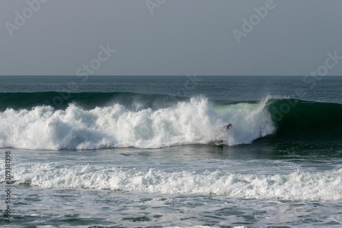 Atlantic waves on Nazare North beach, Portugal.