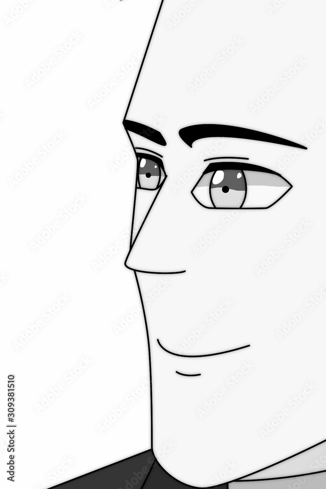 Anime Boy Face Hair Cartoon Character close up half head in front of a  white background it's Anime Manga Boy Stock Illustration | Adobe Stock