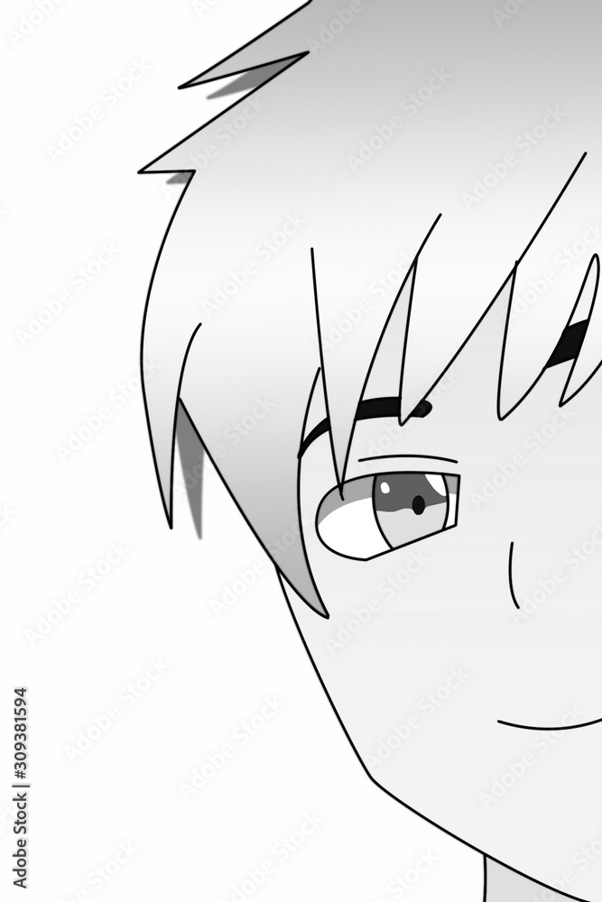 Anime Boy Face Hair Cartoon Character close up half head in front of a  white background it's Anime Manga Boy Stock Illustration | Adobe Stock