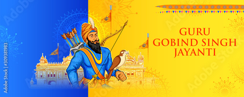 illustration of Happy Guru Gobind Singh Jayanti festival for Sikh celebration background