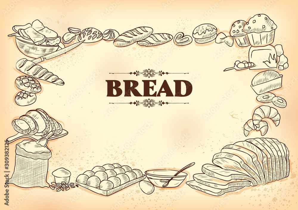 illustration of template of different types of Bread and Loafs for menu background design of Hotel or restaurant