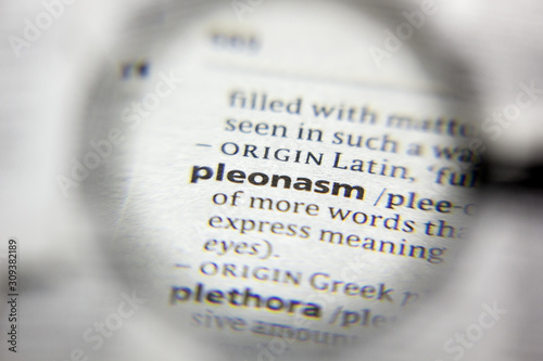 The word or phrase Pleonasm in a dictionary.