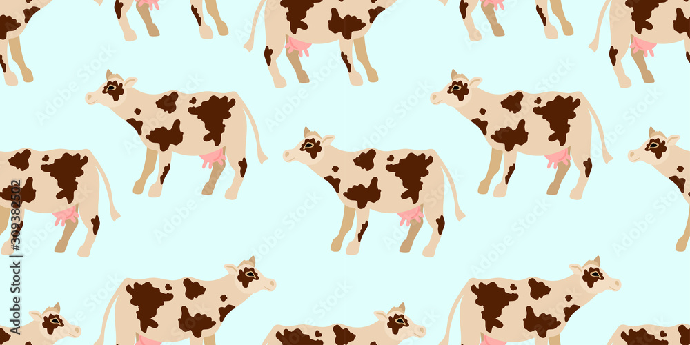Cows Seamless pattern. Farm animals. Vector illustration
