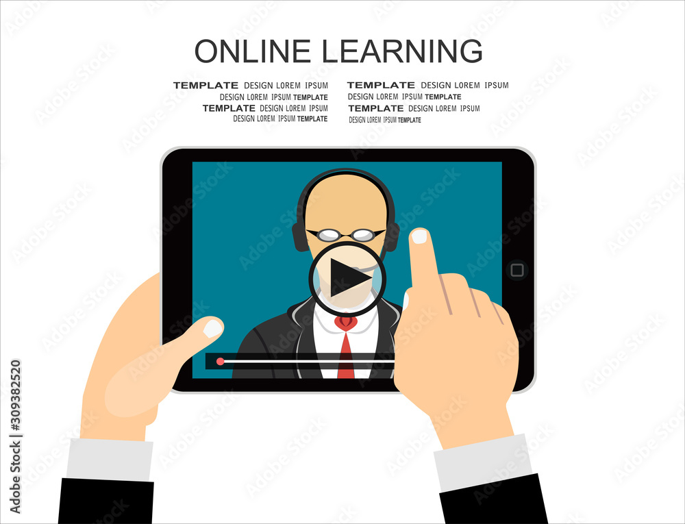 Vector flat illustration of webinar, online conference, online learning, lectures and training in internet. Vector flat illustration of webinar, online conference, online learning, lectures and training in internet.