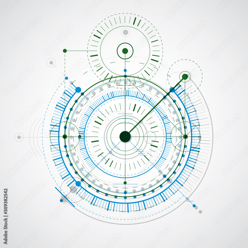 Technical plan, abstract engineering draft for use in graphic and web design. Colorful vector drawing of industrial system created with mechanical parts and circles. Technical plan, abstract engineering draft for use in graphic and web design. Colorful vector drawing of industrial system created with mechanical parts and circles.
