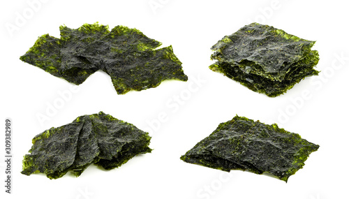 Dry japanese organic seaweed set isolated on white background.