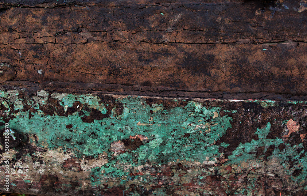 Obraz premium Old cracked , board, brown and mint color