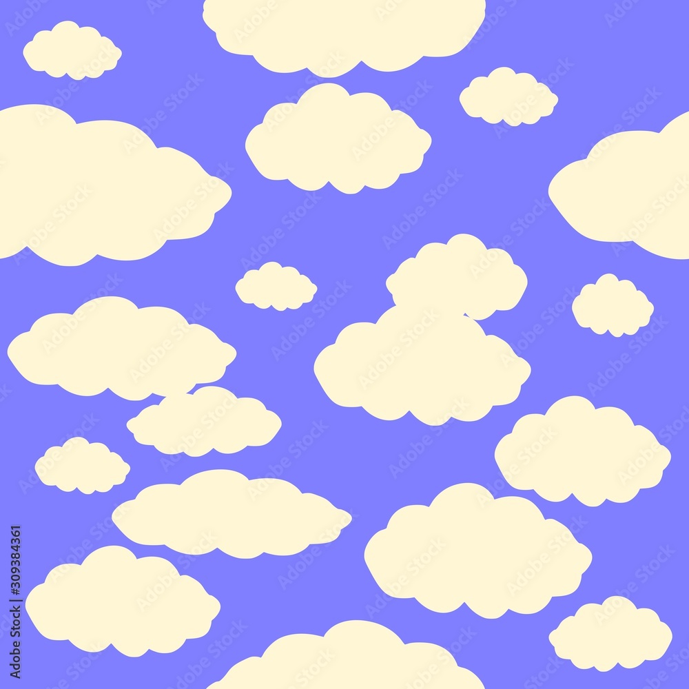 seamless pattern, blue background with clouds